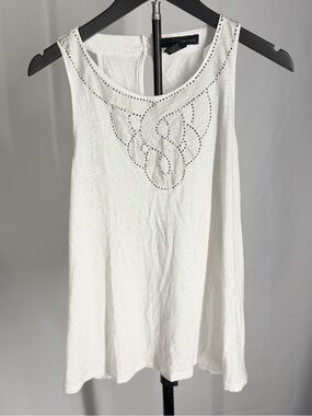 Calvin Klein Jeans White Tank with Rhinestone Embellished Scoop Neck
